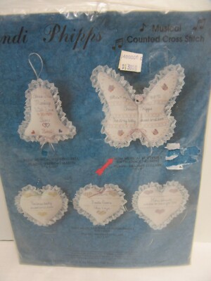 Sandi Phipps Musical Cross Stitch Kit Butterfly Birth Announcement 812M 9x9
