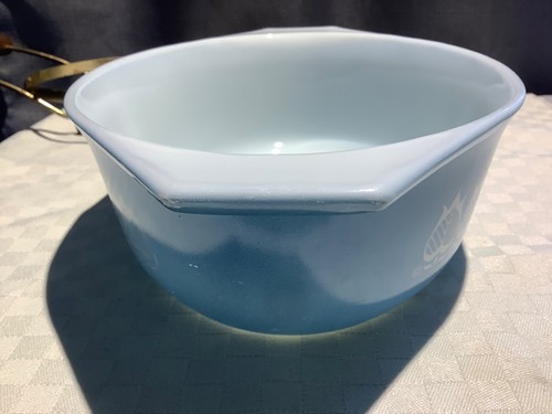 Vintage 1964 Promotional Pyrex Blue Tulip Oval 1 1/2 Qt Casserole Lid & Cradle - Picture 8 of 18