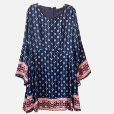 A Beautiful Soul Womens 2X Printed Shift Pom Pom Dress Cottagecore Casual Modest