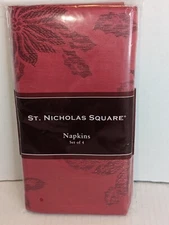 St Nicholas Square 19"x19" Red Poinsettia Holly Christmas Napkins Set Of 4
