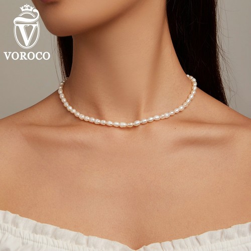 Collar colgante de perlas de plata esterlina Voroco real S925 joyería europea para mujeres - Imagen 4 de 8