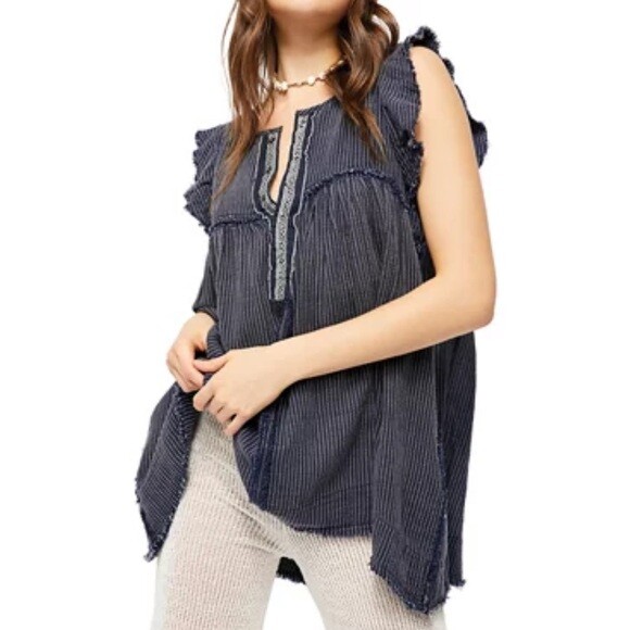 indigo tuck frill long shirts NAVY レディース｜長袖