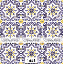  1656 TWO Paper LUNCHEON Decoupage Art Craft Napkins - NAVY BLUE  GOLD TILES