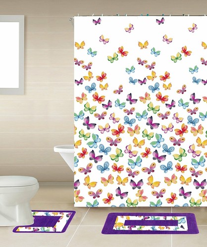 NEW COUNTRY STYLE BATHROOM SHOWER CURTAIN MATCHING BATH MAT COUNTOUR RUG SET - Picture 5 of 31