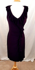 Lauren Ralph Lauren Women 10 Plum Purple Ruffle Neck Ruched Sheath Dress Stretch