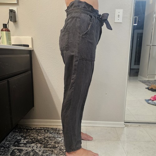 Women's Anthropologie Light Black Linen Belted Tapered Pant Size 10 Hippie Cute - Picture 4 of 12