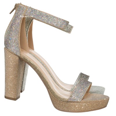 crystal block heel sandals with shimmering accents