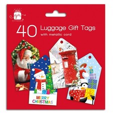Christmas Luggage Gift Tags 40 Tie On Present Labels & Silver Cord Assorted