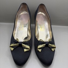 Vintage Salvatore Ferragamo Black Grosgrain Bow Pumps 10 AAA As Is