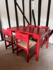 A Scandinavian Red Lacquered Table and Four Chairs Circa 1970 Table Set Vintage