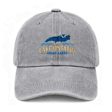 Lake Ontario Great Lakes Dad Hat Lake Map Graphic Unisex Washed Baseball Cap