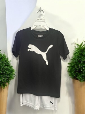 Puma Black Sleeve Tee and White Shorts with Iconic Logo