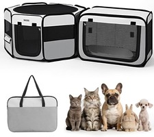 2in1 Portable Cat Playpen 60x20in Pet Fence w Detachable Litter Box Kennel