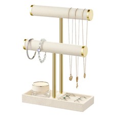 2 Tier Bracelet Holder Display - Detachable T Bar Beige Velvet Bracelet Holde...