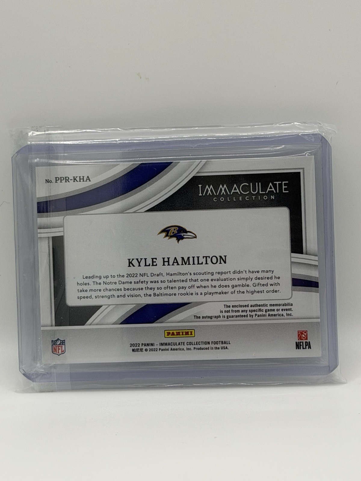2022 Immaculate Kyle Hamilton Premium Patch Rookie Auto /99 Baltimore Ravens view 2