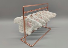 Set of 6 Mini Crochet Baby Jackets in White with Pink Flower  Drawstrings