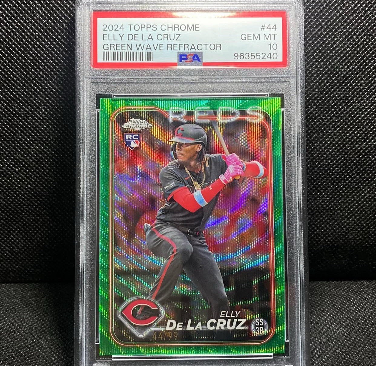 2024 Topps Chrome Elly De La Cruz Green Wave Refractor 44/99 PSA 10 Jersey #