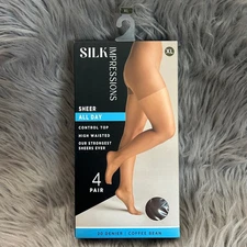 Silk Impressions Sheer Control Top Tights Women Size XL Coffee Bean High Waisted