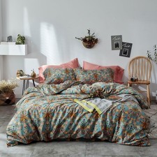Vintage Style Garden Flower Duvet Cover Set with Zipper Closure Long Staple