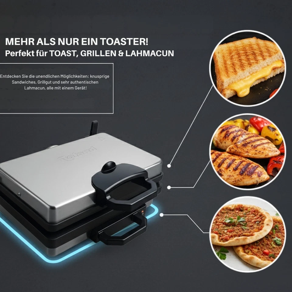 Roland Multigrill Lahmacun Sandwichmaker Toaster TEFLON - Bild 3 von 4