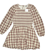 American Eagle Outfitters M Plaid Smocked Waist Mini Dress NWT Long Sleeve Scoop