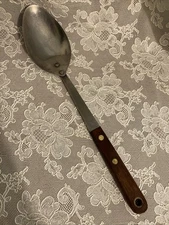 Vintage Robinson Knife Co. Stainless 12”Spoon Basting Wood Handle Nice!