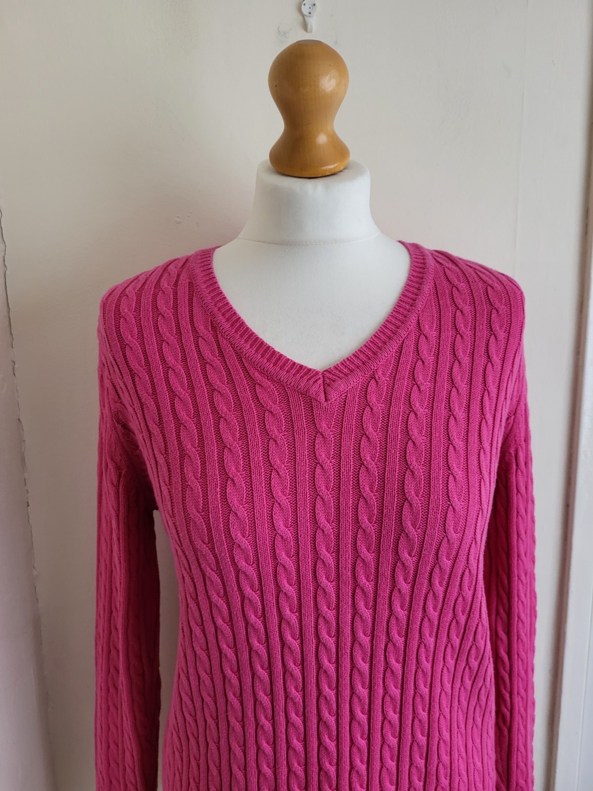 Tulchan Cable Knit Jumper Ladies Size M Pink 100percent Cotton Long Sleeves Casual image 3