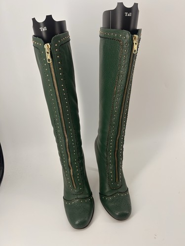Sam Edelman Jai Smaragdgrün Gold Vintage Damen Stiefel Unikat Größe 7 Reißverschluss