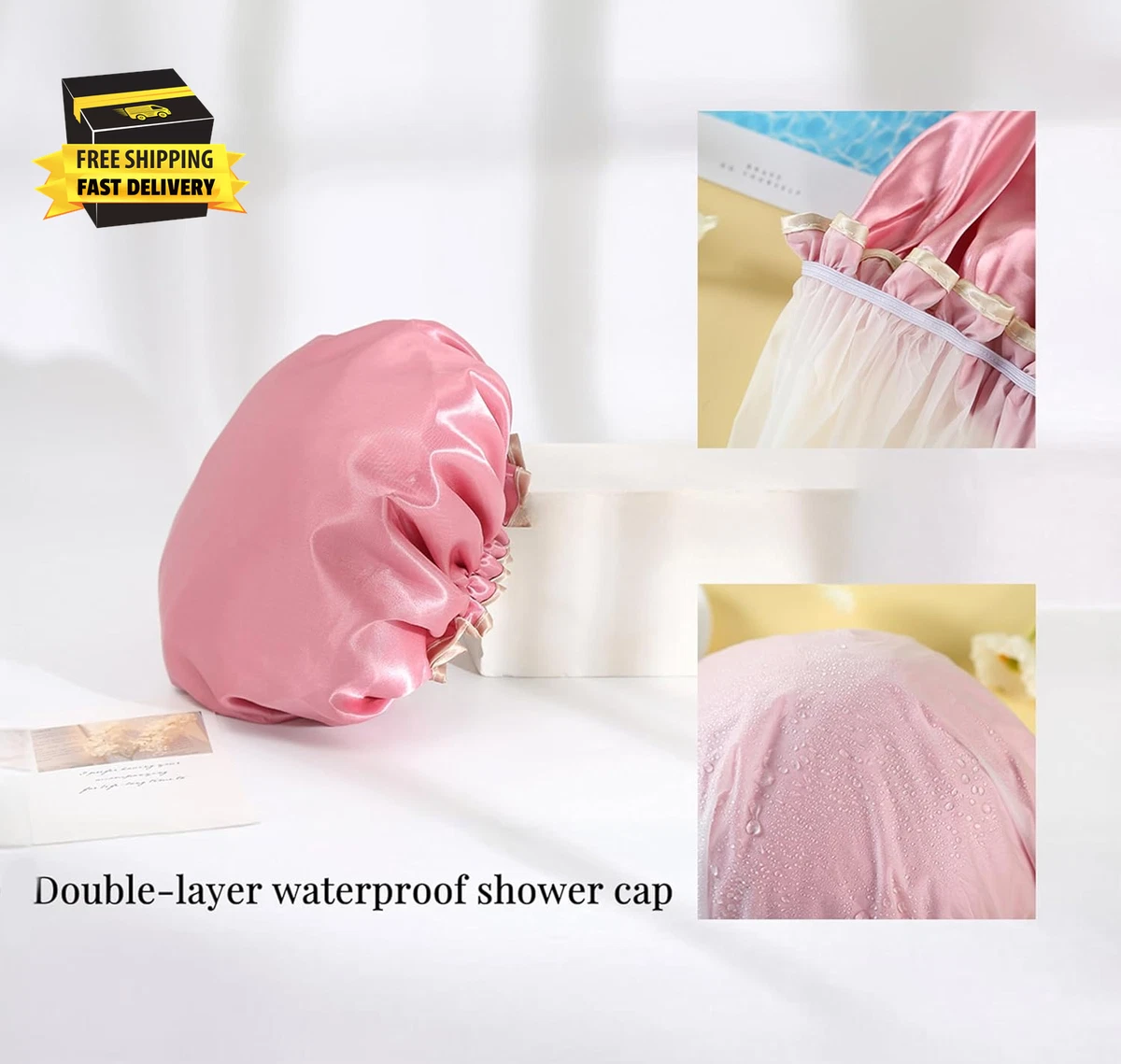 4er Pack bunte EVA Duschkappen, doppellagig wasserdicht, wiederverwendbar & langlebig