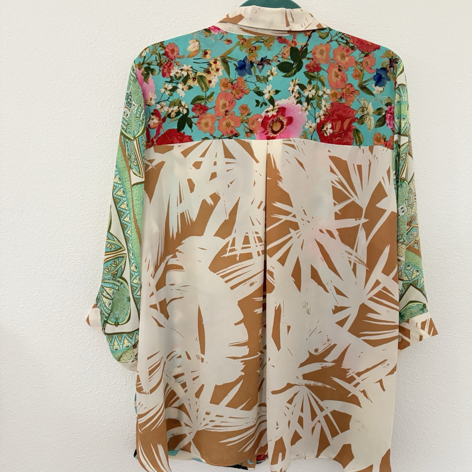 Rose+Olive Flowy Button Front Patchwork Tunic Blo… - image 11