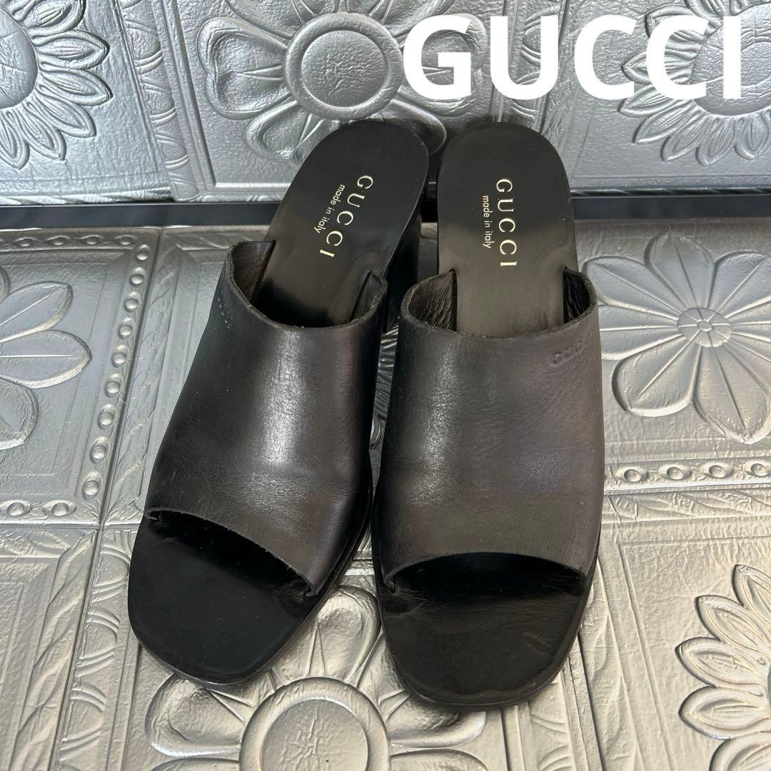 GUCCI Mules Sandals Heel Leather Black EU36.5/US6.5 116125c thumbnail 14