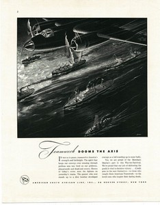 1942 American South African Line Merchant Marine Convoy art WWII Vintage Ad