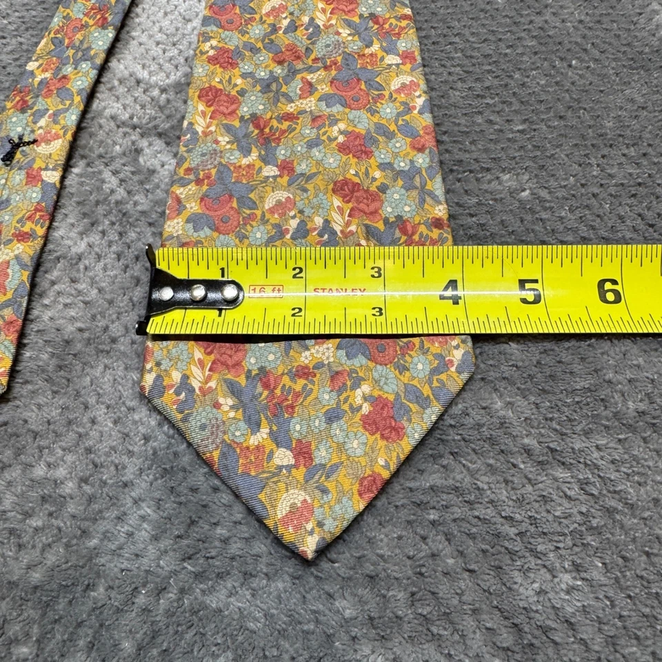 Kenneth Gordon New Orleans Silk Floral Tie Hand Printed Italy Made in USA Yellow - Image 4 of 4