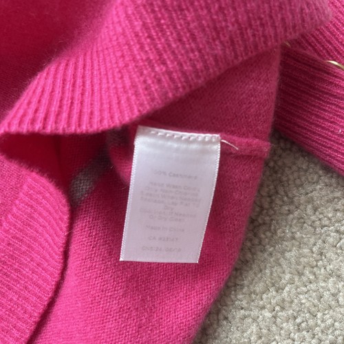 Talbots Pure Cashmere Sweater Womens Medium Hot Pink Striped Preppy Soft Button - Picture 4 of 7