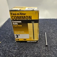 (QTY 5) HILLMAN 461359: 3" FAS-N-TITE COMMON NAILS BRIGHT FINISH 1LB