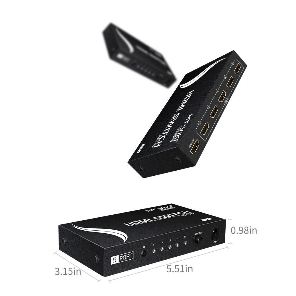 MT-VIKI 5 Port HDMI Switch 4K@30HZ 5x1 Switcher with Wireless IR Remote for 3D