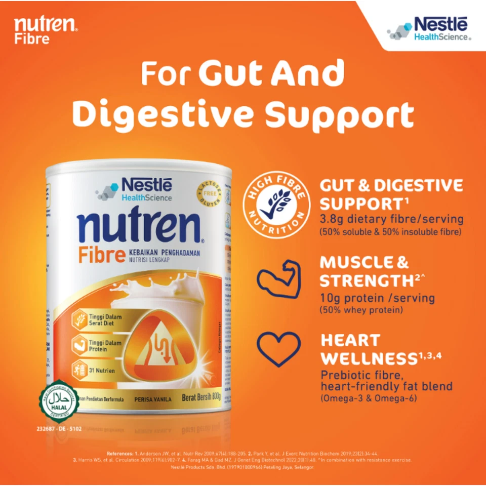 1 X Nestlé Nutren Fibre Complete Nutrition 800g baunilha, alta proteína e fibra - Imagem 4 de 4