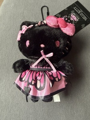 Hello Kitty Butterfly Mascot Holder Black Japan NEW Plush Sanrio Characters
