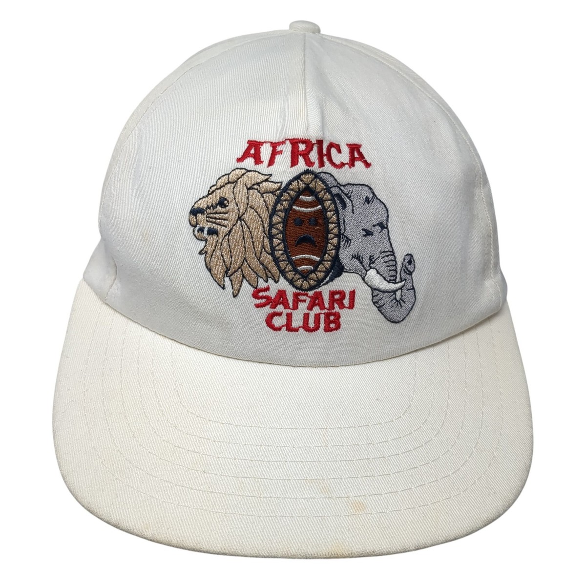 帽子 White faced Ch embroided badge face cap Africa Safari Club 5 Panel Cap White One Size Adjustable