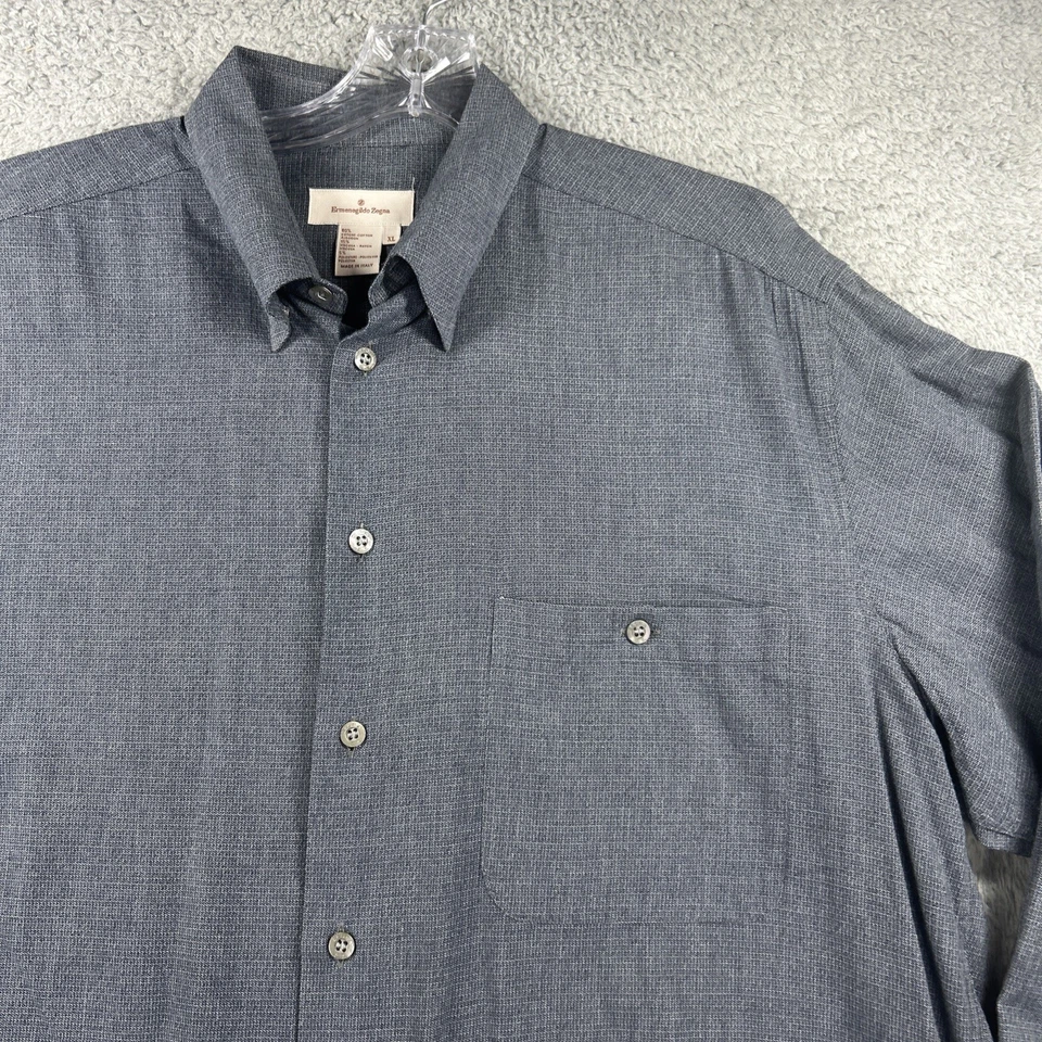 Ermenegildo Zegna Shirt Mens XL Charcoal Textured Oxford Long Sleeve Button Up - Image 2 of 4