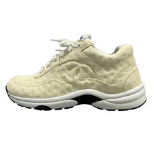 CHANEL - G39230 Cream White Printed Suede Calfskin Women's Sneakers