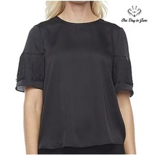 Worthington Round Neck Short Sleeve Frill Accent Top Size S