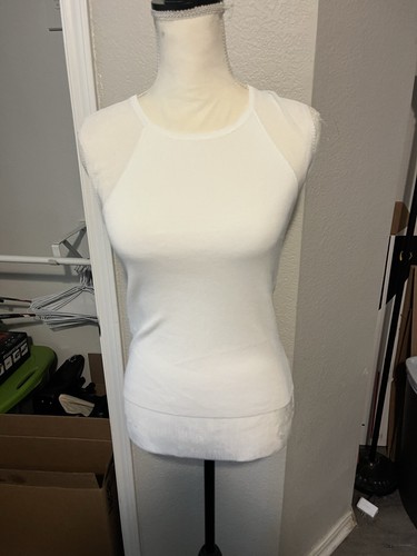 Mango MNG Women Tank Top Sz S White Ribbed Cotton Soft Stretch Fitted Sleeveless
