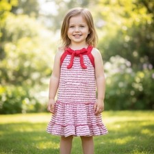 Little marc Jacobs Printed Dress Red Size 2 Ruffle Hem 100% Cotton Bow
