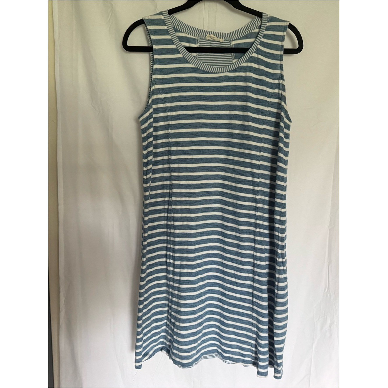 Striped Racerback Tank Dress Blue White Nautical Size L 100% Cotton