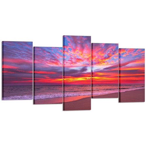 - Large 5 Pieces Canvas Wall Art Evening Sky with Dramatic Clouds over the Se...