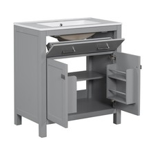 30-Inch Gray Bathroom Vanity with Ceramic Sink, Doors  U-Shaped Adjustable