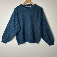 Vtg Le Tigre Rib Knit Crewneck Sweater Aqua Blue 80s 90s Grandpa Hipster Prep L