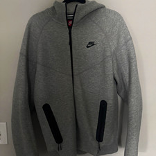 Nike Men's M Full-Zip Fleece Hoodie Gray Solid Logo Hood Pockets