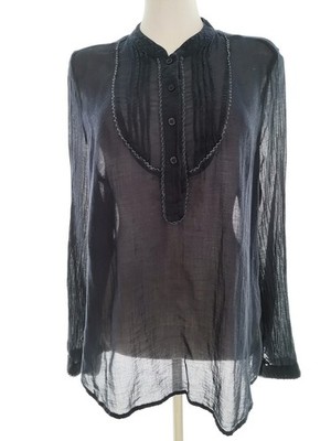 CUSTOMMADE Damen Knopf Halsbluse Gr. 46 Langer Ärmel Knöpfe Einfarbig Kragen